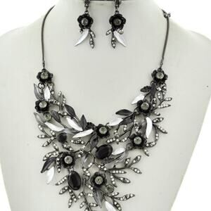 Black & Grey Rhinestone Statement Necklace & Earring Set